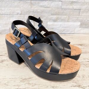 Kork Ease Size 9M Italian Leather Paschal Heeled Platform Comfort Sandals Black